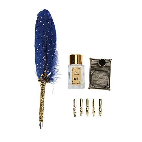 Reliant Jazzy Vintage Plume Calligraphy Pen Set | Zinc Alloy Engraved Nib for Gothic/Italian Writing | Soft Texture Dip Pen with 5 Replaceable Nibs | DIY Art & Lettering Present (Blue) von Reliant Jazzy