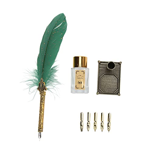 Reliant Jazzy Vintage Plume Calligraphy Pen Set | Zinc Alloy Engraved Nib for Gothic/Italian Writing | Soft Texture Dip Pen with 5 Replaceable Nibs | DIY Art & Lettering Present (Green) von Reliant Jazzy
