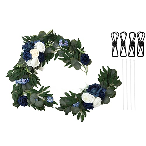 Reliant Jazzy Wedding Floral Decorations 2 Set | Rose Shape Lifelike Vivid Color | Scentless Welcome Flower Decor for Wedding Signs/Home/Holidays | 4 Clips & 4 Straps Included (18063-BS+BL) von Reliant Jazzy