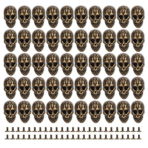 Skull Rivets 50 Sets | 25x16mm Punk Style Zinc Alloy Buttons for Leather Crafts/Jackets/Shoes | Electroplated Ghost Head DIY Accessories with Screws (Antique Bronze) von Reliant Jazzy