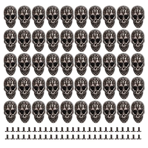 Skull Rivets 50 Sets | 25x16mm Punk Style Zinc Alloy Buttons for Leather Crafts/Jackets/Shoes | Electroplated Ghost Head DIY Accessories with Screws (Silver Black) von Reliant Jazzy