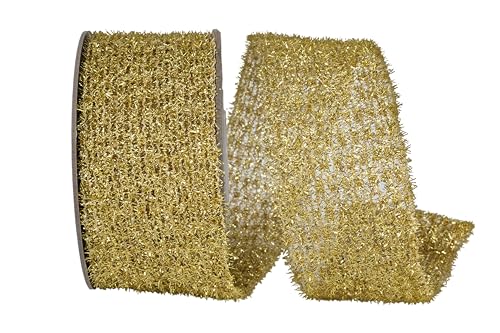 Band – Flexnetz, Stretch, Glitzer, metallischer Drahtrand, Gold, 5,4 cm, 9,1 m von Reliant Ribbon