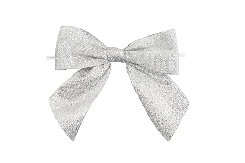 Reliant Ribbon 5126-07009-4X3K Metallic Shimmer Bows-Jumbo-4-1/4in Span X 3-1/4in Tails X 1-1/2in Ribbon Width & 5in Twist Tie Schleifen, silber von Reliant Ribbon