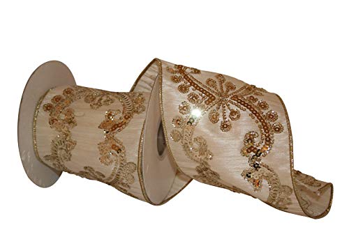 Reliant Ribbon 90541W-810-10D Dubai Sequin Wired Edge Band, Polyester, elfenbeinfarben, 4 Inch X 5 Yards von Reliant Ribbon