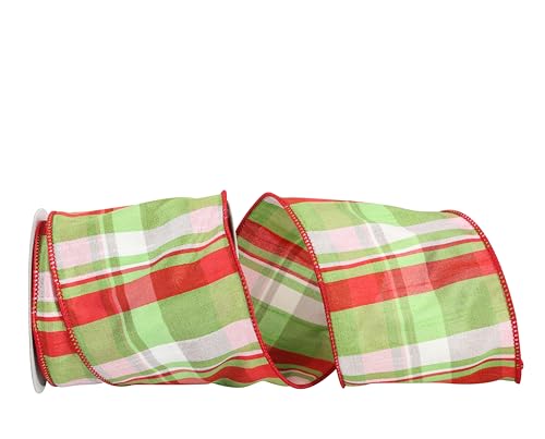 Reliant Ribbon 92943W-600-10F Lime Plaid Dupioni Wired Edge Band, Rot/Limette, 4 Inch X 10 Yards von Reliant Ribbon