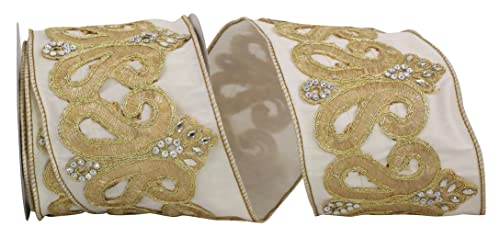 Reliant Ribbon 93441W-810-10D Dupoine Regal Jewel Scroll Trim Embroidery Wired Edge Band, elfenbeinfarben, 4 Inch X 5 Yards, 4 Meter Reliant Ribbon 93441W-810-10D Dupoine Regal Jewel Scroll Trim Embroidery Wired Edge Band, elfenbeinfarben, 4 Inch X 5 Yards, 4 Meter von Reliant Ribbon
