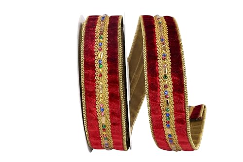 Reliant Ribbon 93897W-201-09D Jewel Stones Trim Velvet Luxe Wired Edge Band, Wein von Reliant Ribbon