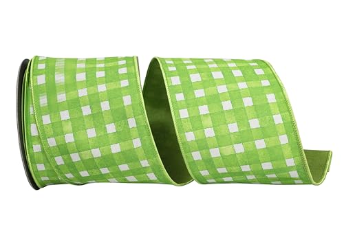 Reliant Ribbon Aquarell-kariertes Deluxe-Schleifenband mit Dupioni-Rückseite, Drahtrand, Grün Reliant Ribbon Aquarell-kariertes Deluxe-Schleifenband mit Dupioni-Rückseite, Drahtrand, Grün von Reliant Ribbon