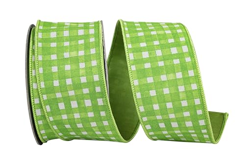 Reliant Ribbon Aquarell-kariertes Deluxe-Schleifenband mit Dupioni-Rückseite, Drahtrand, Grün Reliant Ribbon Aquarell-kariertes Deluxe-Schleifenband mit Dupioni-Rückseite, Drahtrand, Grün von Reliant Ribbon