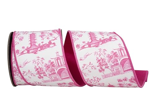 Reliant Ribbon Asian Vista Chinoiserie Deluxe Schleifenband mit Drahtrand, Rosa Reliant Ribbon Asian Vista Chinoiserie Deluxe Schleifenband mit Drahtrand, Rosa von Reliant Ribbon