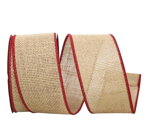 Reliant Ribbon Burlap Bling Wired Edge Band, Natur/Rot, 2-1/2 Inch X 10 Yards, 9 von Reliant Ribbon
