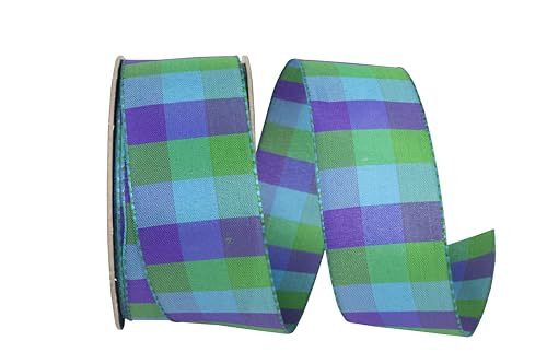 Reliant Ribbon Celine Schleifenband mit Drahtrand, gewebt, kariert, Blau/Grün von Reliant Ribbon