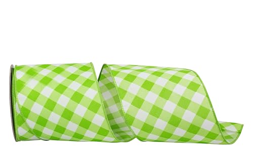 Reliant Ribbon Diagonale Linie kariert bedrucktes Band mit Drahtrand, Limettengrün Reliant Ribbon Diagonale Linie kariert bedrucktes Band mit Drahtrand, Limettengrün von Reliant Ribbon