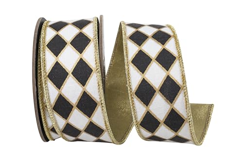 Reliant Ribbon Diamond Elite Metallic Outline Deluxe Schleifenband mit Drahtrand, Schwarz/Weiß Reliant Ribbon Diamond Elite Metallic Outline Deluxe Schleifenband mit Drahtrand, Schwarz/Weiß von Reliant Ribbon