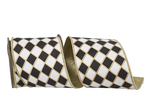 Reliant Ribbon Diamond Elite Metallic Outline Deluxe Schleifenband mit Drahtrand, Schwarz/Weiß von Reliant Ribbon