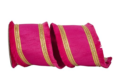 Reliant Ribbon Dupioni-Band mit Fransen und vergoldetem Rand, mit Drahtrand, Fuchsia Reliant Ribbon Dupioni-Band mit Fransen und vergoldetem Rand, mit Drahtrand, Fuchsia von Reliant Ribbon