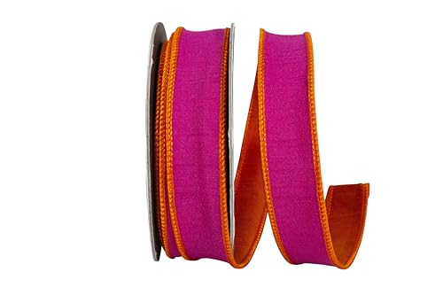 Reliant Ribbon Dupioni Doppelseitiges Schleifenband mit Drahtrand, zweifarbig, Fuchsia/Orange Reliant Ribbon Dupioni Doppelseitiges Schleifenband mit Drahtrand, zweifarbig, Fuchsia/Orange von Reliant Ribbon