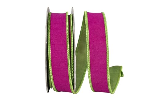 Reliant Ribbon Dupioni Doppelseitiges zweifarbiges Deluxe-Band mit Drahtrand, Fuchsia/Limettengrün Reliant Ribbon Dupioni Doppelseitiges zweifarbiges Deluxe-Band mit Drahtrand, Fuchsia/Limettengrün von Reliant Ribbon