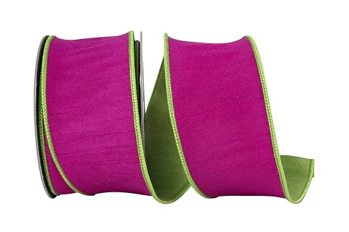 Reliant Ribbon Dupioni Doppelseitiges zweifarbiges Deluxe-Band mit Drahtrand, Fuchsia/Limettengrün Reliant Ribbon Dupioni Doppelseitiges zweifarbiges Deluxe-Band mit Drahtrand, Fuchsia/Limettengrün von Reliant Ribbon