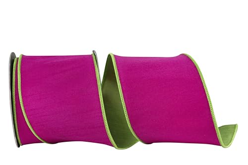 Reliant Ribbon Dupioni Doppelseitiges zweifarbiges Deluxe-Band mit Drahtrand, Fuchsia/Limettengrün Reliant Ribbon Dupioni Doppelseitiges zweifarbiges Deluxe-Band mit Drahtrand, Fuchsia/Limettengrün von Reliant Ribbon