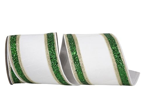 Reliant Ribbon Dupioni Regalia Glitzerband mit Drahtrand, Weiß/Grün Reliant Ribbon Dupioni Regalia Glitzerband mit Drahtrand, Weiß/Grün von Reliant Ribbon