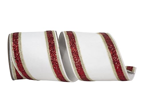 Reliant Ribbon Dupioni Regalia Glitzerband mit Drahtrand, Weiß/Rot Reliant Ribbon Dupioni Regalia Glitzerband mit Drahtrand, Weiß/Rot von Reliant Ribbon