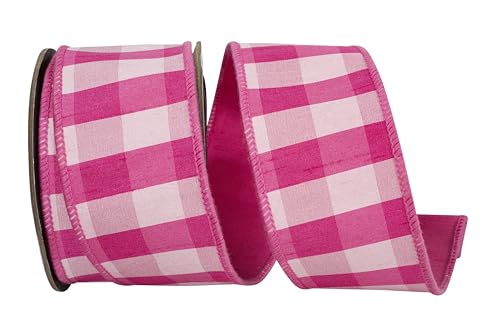 Reliant Ribbon Dupioni Schleifenband mit Drahtrand, kariert, Fuchsia/Rosa von Reliant Ribbon
