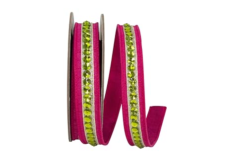 Reliant Ribbon Dupioni-Strassband mit Drahtrand, Deluxe-Rückseite, Fuchsia/Limettengrün Reliant Ribbon Dupioni-Strassband mit Drahtrand, Deluxe-Rückseite, Fuchsia/Limettengrün von Reliant Ribbon