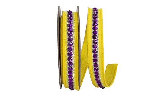 Reliant Ribbon Dupioni-Strassband mit Drahtrand, Deluxe-Rückseite, Gelb/Fuchsia von Reliant Ribbon