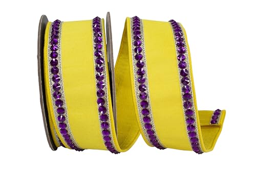 Reliant Ribbon Dupioni-Strassband mit Drahtrand, Deluxe-Rückseite, Gelb/Fuchsia von Reliant Ribbon