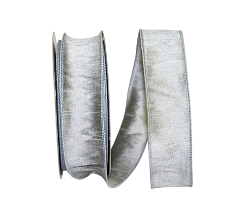 Reliant Ribbon Dupioni Supreme Band mit Drahtrand, 3,8 cm x 20 m, silberfarben von Reliant Ribbon