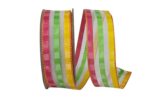 Reliant Ribbon Gestreiftes kariertes Barcelona-Band mit Drahtrand, mehrfarbig Reliant Ribbon Gestreiftes kariertes Barcelona-Band mit Drahtrand, mehrfarbig von Reliant Ribbon