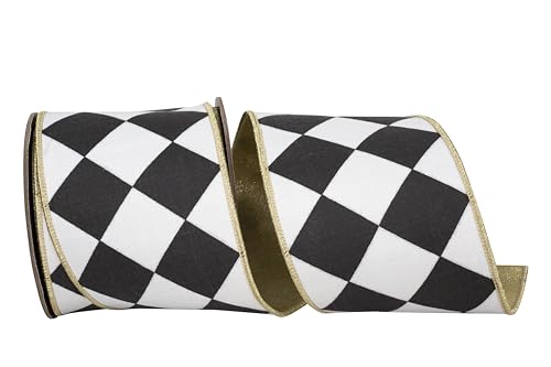 Reliant Ribbon Grand Diamond Deluxe Schleifenband mit Metallic-Rückseite, Drahtrand, Schwarz/Weiß Reliant Ribbon Grand Diamond Deluxe Schleifenband mit Metallic-Rückseite, Drahtrand, Schwarz/Weiß von Reliant Ribbon