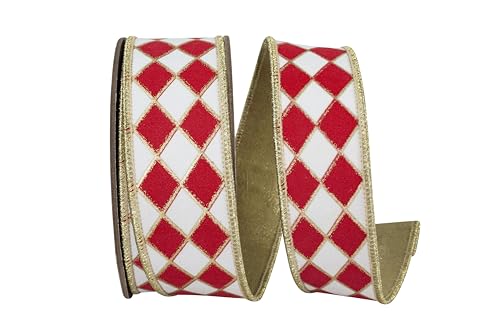 Reliant Ribbon Harlekin Schleifenband mit Diamantumriss, vergoldet, mit Drahtrand, Weiß/Rot Reliant Ribbon Harlekin Schleifenband mit Diamantumriss, vergoldet, mit Drahtrand, Weiß/Rot von Reliant Ribbon