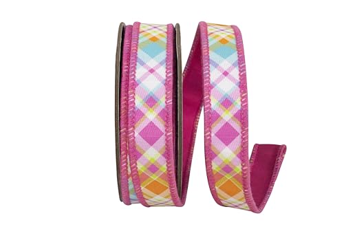 Reliant Ribbon Helles kariertes Schleifenband mit diagonaler Rückseite und Drahtrand, Hot Pink Reliant Ribbon Helles kariertes Schleifenband mit diagonaler Rückseite und Drahtrand, Hot Pink von Reliant Ribbon