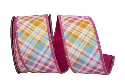 Reliant Ribbon Helles kariertes Schleifenband mit diagonaler Rückseite und Drahtrand, Hot Pink Reliant Ribbon Helles kariertes Schleifenband mit diagonaler Rückseite und Drahtrand, Hot Pink von Reliant Ribbon