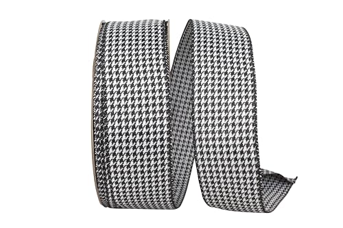 Reliant Ribbon Jacquard-Band mit Hahnentrittmuster, mit Drahtrand, Schwarz/Weiß Reliant Ribbon Jacquard-Band mit Hahnentrittmuster, mit Drahtrand, Schwarz/Weiß von Reliant Ribbon