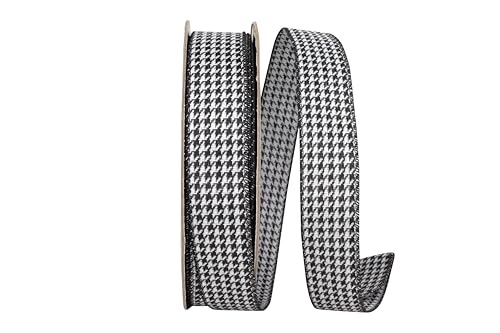 Reliant Ribbon Jacquard-Band mit Hahnentrittmuster, mit Drahtrand, Schwarz/Weiß Reliant Ribbon Jacquard-Band mit Hahnentrittmuster, mit Drahtrand, Schwarz/Weiß von Reliant Ribbon