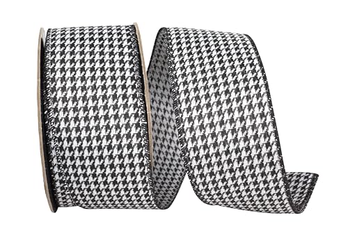 Reliant Ribbon Jacquard-Band mit Hahnentrittmuster, mit Drahtrand, Schwarz/Weiß von Reliant Ribbon