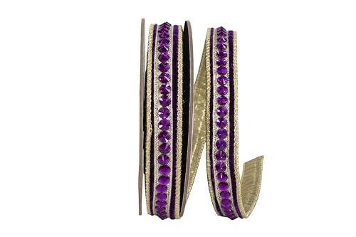 Reliant Ribbon Jeweled Center Plüsch-Samt-Deluxe-Metallic-Dupioni-Rückseite, Drahtrand, Violett von Reliant Ribbon