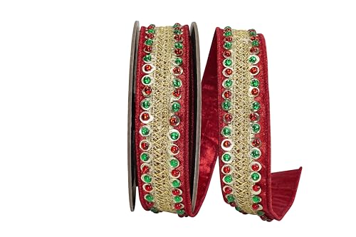 Reliant Ribbon Jeweled Fashion Trimming Deluxe Metallic-Rückseite, Drahtrand, Rot Reliant Ribbon Jeweled Fashion Trimming Deluxe Metallic-Rückseite, Drahtrand, Rot von Reliant Ribbon