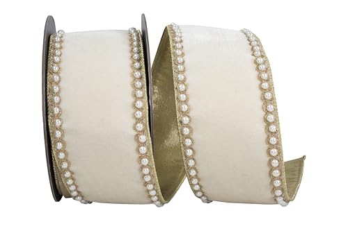 Reliant Ribbon Pearl Plush Velvet Deluxe Splendor Schleifenband mit Drahtrand, metallische Rückseite, cremefarben Reliant Ribbon Pearl Plush Velvet Deluxe Splendor Schleifenband mit Drahtrand, metallische Rückseite, cremefarben von Reliant Ribbon