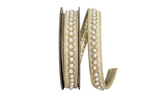 Reliant Ribbon Pearl Plush Velvet Deluxe Splendor Schleifenband mit Drahtrand, metallische Rückseite, cremefarben Reliant Ribbon Pearl Plush Velvet Deluxe Splendor Schleifenband mit Drahtrand, metallische Rückseite, cremefarben von Reliant Ribbon
