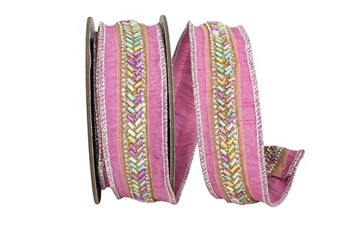 Reliant Ribbon Perlen-Dupioni-Glitzerband mit Drahtrand, Rosa Reliant Ribbon Perlen-Dupioni-Glitzerband mit Drahtrand, Rosa von Reliant Ribbon
