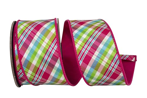 Reliant Ribbon Plaid Festivity Deluxe Schleifenband mit Dupioni-Rückseite, Drahtrand, Fuchsia/Limettengrün Reliant Ribbon Plaid Festivity Deluxe Schleifenband mit Dupioni-Rückseite, Drahtrand, Fuchsia/Limettengrün von Reliant Ribbon