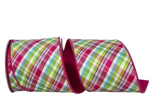 Reliant Ribbon Plaid Festivity Deluxe Schleifenband mit Dupioni-Rückseite, Drahtrand, Fuchsia/Limettengrün Reliant Ribbon Plaid Festivity Deluxe Schleifenband mit Dupioni-Rückseite, Drahtrand, Fuchsia/Limettengrün von Reliant Ribbon