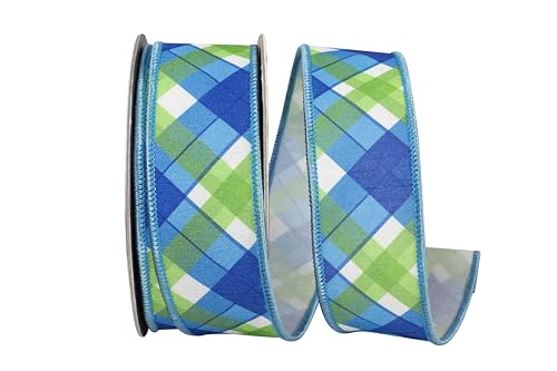 Reliant Ribbon Plaid Seaway Deluxe Schleifenband mit Drahtrand, Blau/Grün von Reliant Ribbon