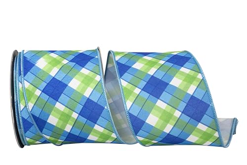 Reliant Ribbon Plaid Seaway Deluxe Schleifenband mit Drahtrand, Blau/Grün von Reliant Ribbon