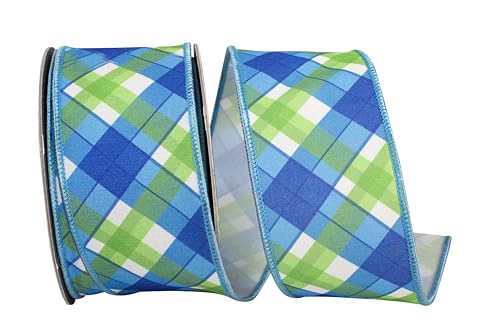 Reliant Ribbon Plaid Seaway Deluxe Schleifenband mit Drahtrand, Blau/Grün von Reliant Ribbon