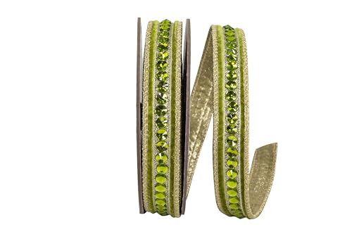 Reliant Ribbon Samtband mit Schmucksteinen, luxuriös, metallisch, Dupioni-Rückseite, Drahtrand, Limettengrün von Reliant Ribbon